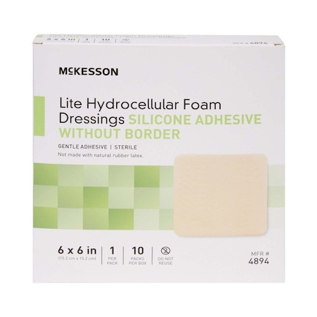 Mckesson Silicone Gel Adhesive without Border Thin Silicone Foam Dressing, 6x6In, 10PK 4894